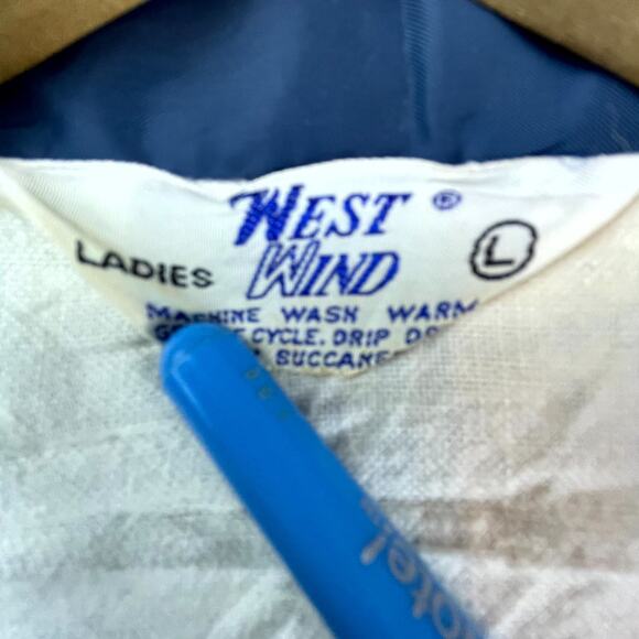 Vintage West Wind Windbreaker Jacket L Blue Logo The Greenbrier Snap Front 80s - Picture 4 of 6